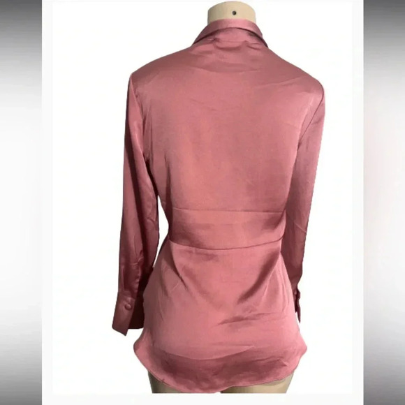 CATHERINE MALANDRINO TOP DUSTY ROSE PINK LONG SLEEVE BLOUSE PEPLUM SIZE XS - Picture 2 of 10
